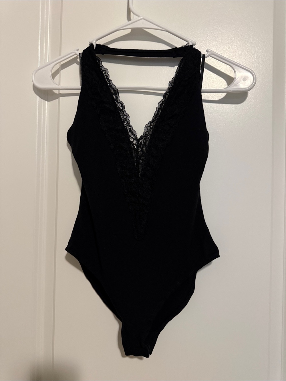 Forever 21 Black Lace-Trim Plunge Bodysuit